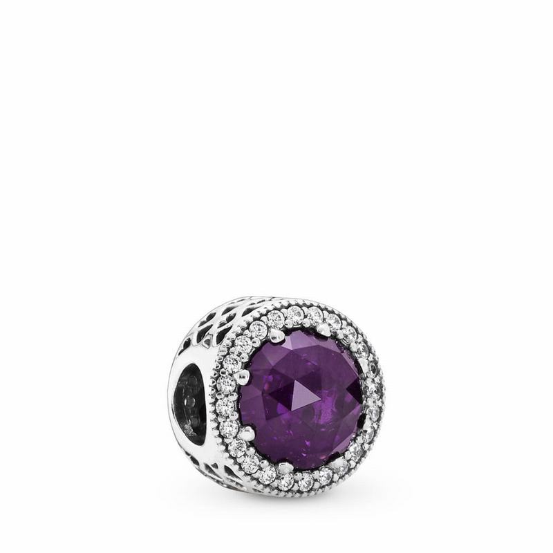 Pandora Radiant Hearts Charm Ireland - Sterling Silver/Purple/Mixed Stones/Cubic Zirconia - 402396SB